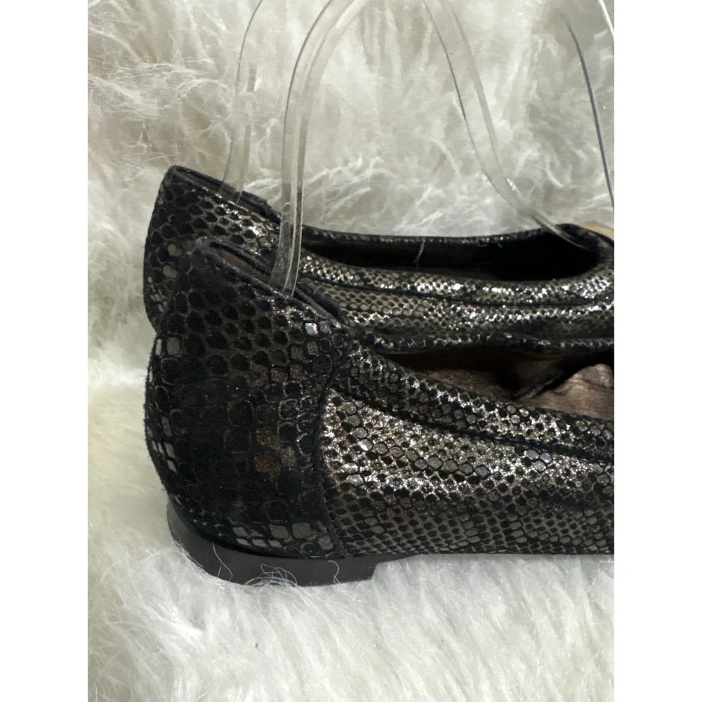 AGL Attilio Giusti Leombruni Black Snakeskin Patent Cap Toe Ballet Flats 38.5 EU